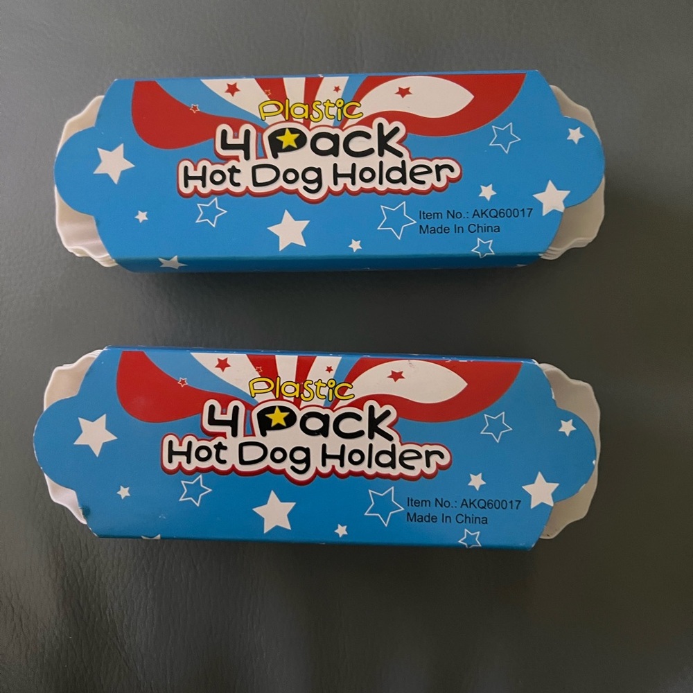 HOT DOG HOLDERS- NWT 2 SET OF 4 EACH- RED AND WHITE